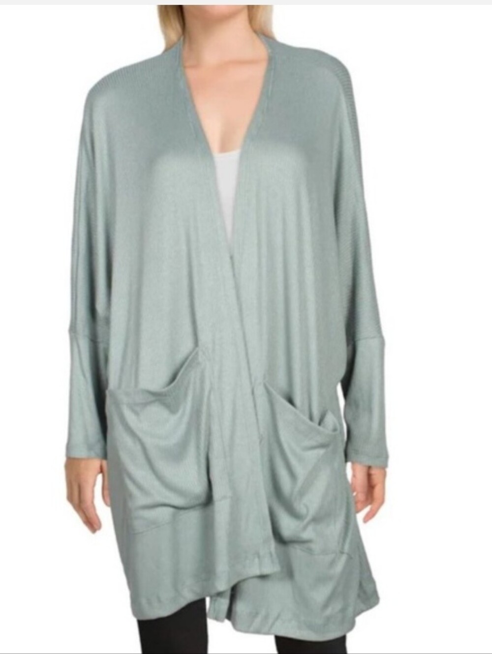 Anthropologie Maronie Open Front Sage Green Cardigan Pockets Oversized MED NWT